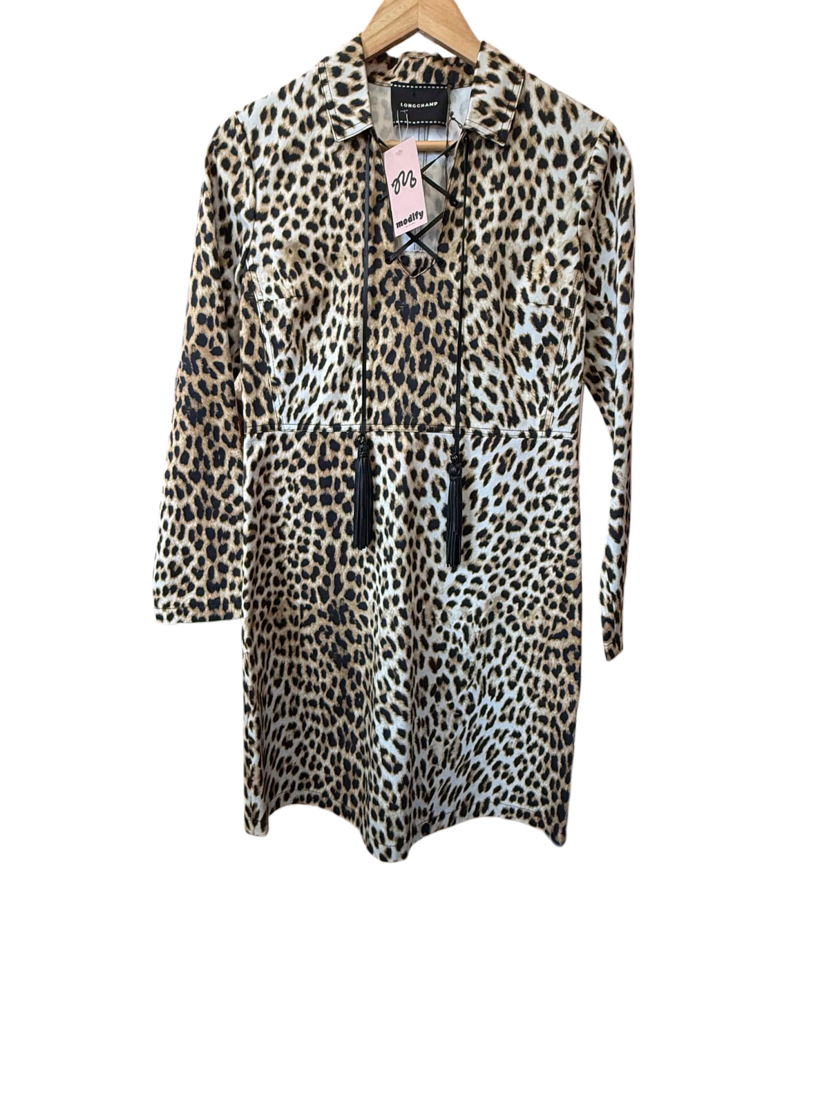 Longchamp Leopard Print Lace-Up Tassel Mini Dress
