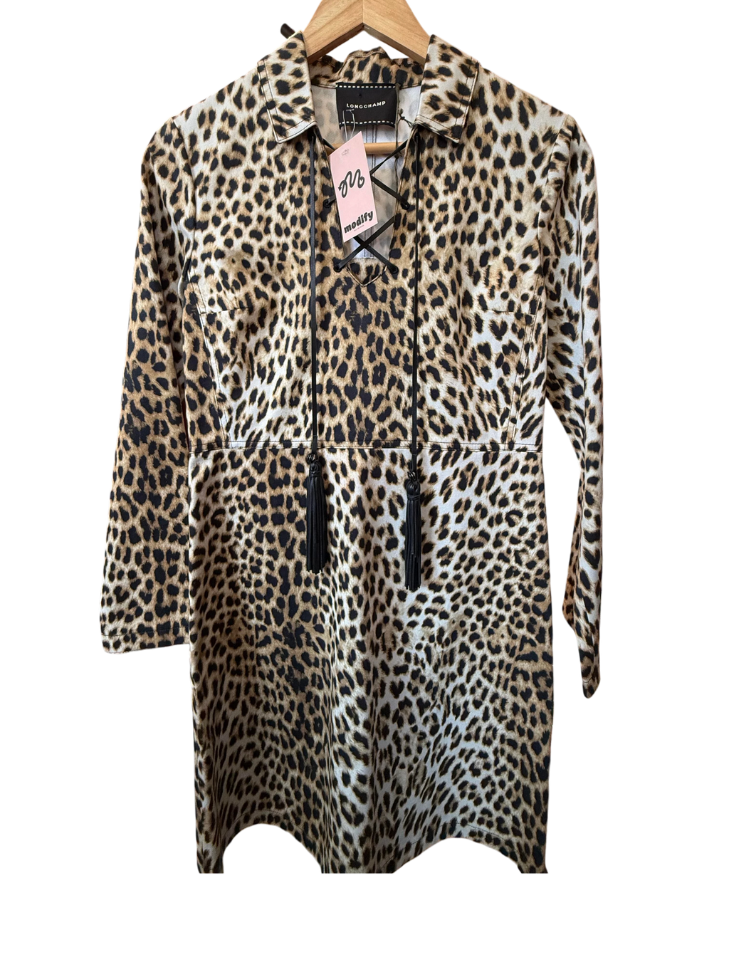 Longchamp Leopard Print Lace-Up Tassel Mini Dress