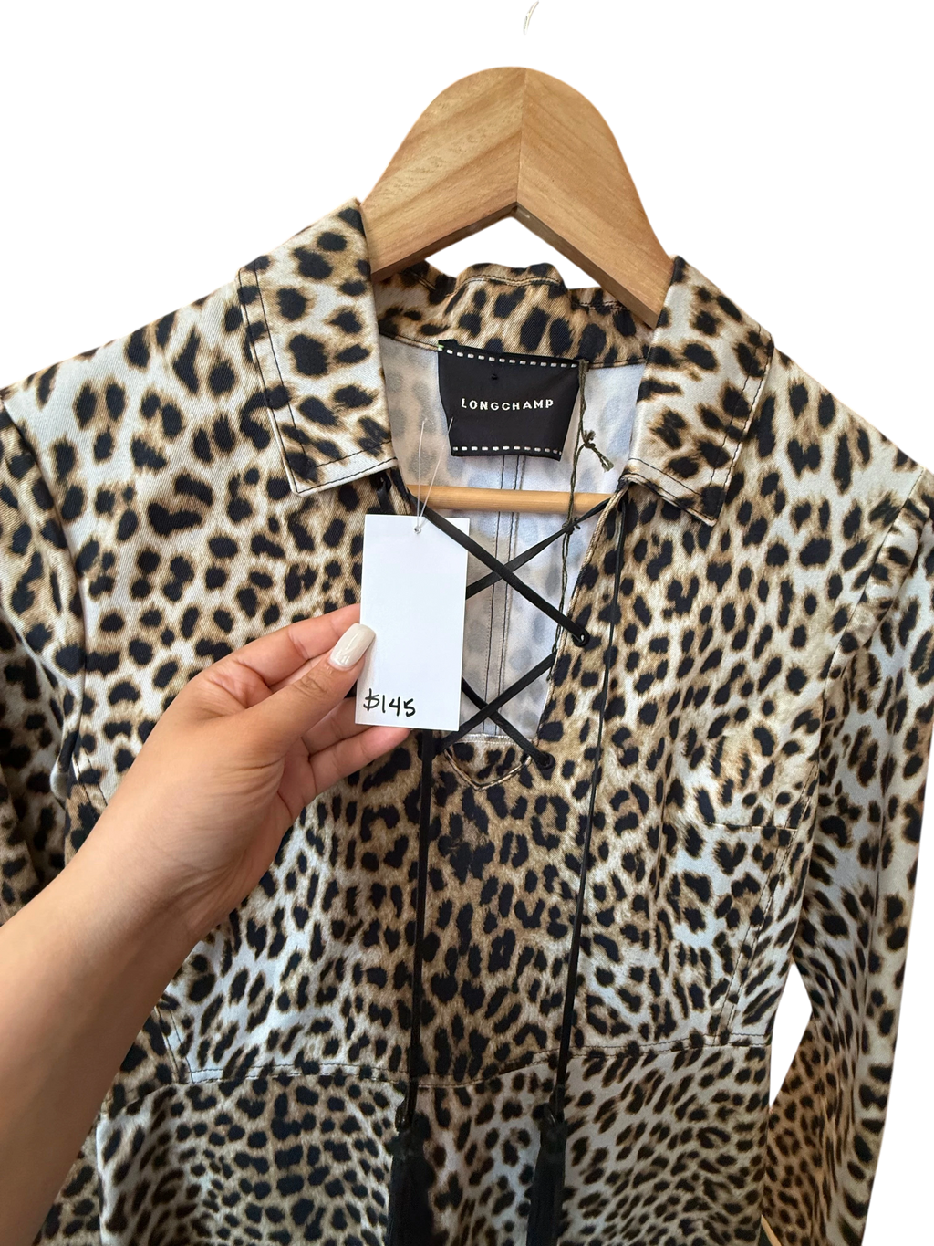 Longchamp Leopard Print Lace-Up Tassel Mini Dress