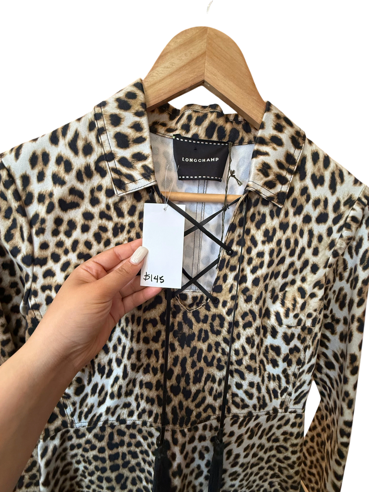 Longchamp Leopard Print Lace-Up Tassel Mini Dress