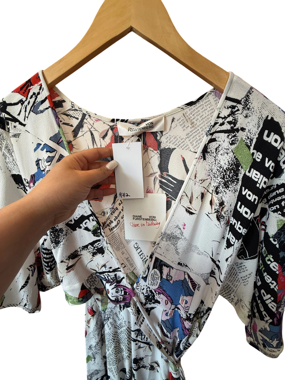 DIANE VON FURSTENBERG Newspaper Pop Art Print Wrap Midi Dress