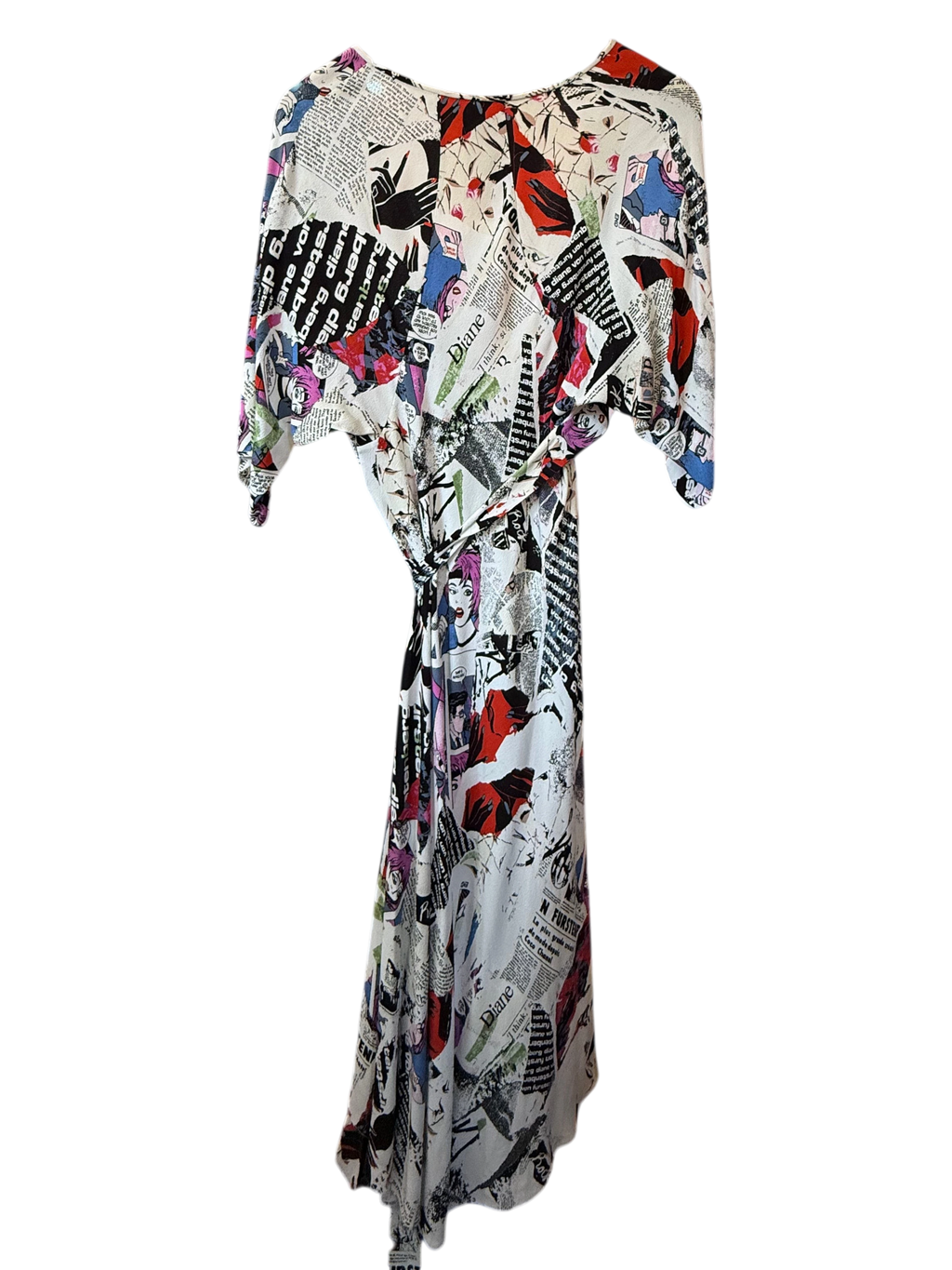 DIANE VON FURSTENBERG Newspaper Pop Art Print Wrap Midi Dress
