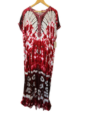 Red & White Tie-Dye Embroidered Moroccan Kaftan Maxi Dress