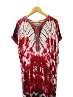 Red & White Tie-Dye Embroidered Moroccan Kaftan Maxi Dress