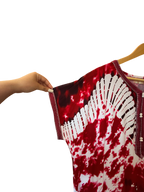 Red & White Tie-Dye Embroidered Moroccan Kaftan Maxi Dress