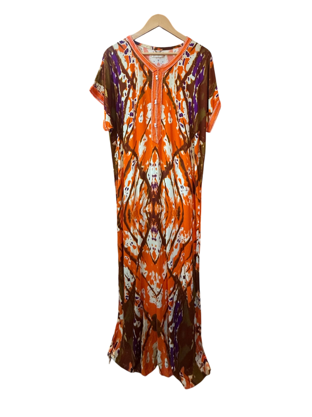 Orange Abstract Batik Tie-Dye Moroccan Kaftan