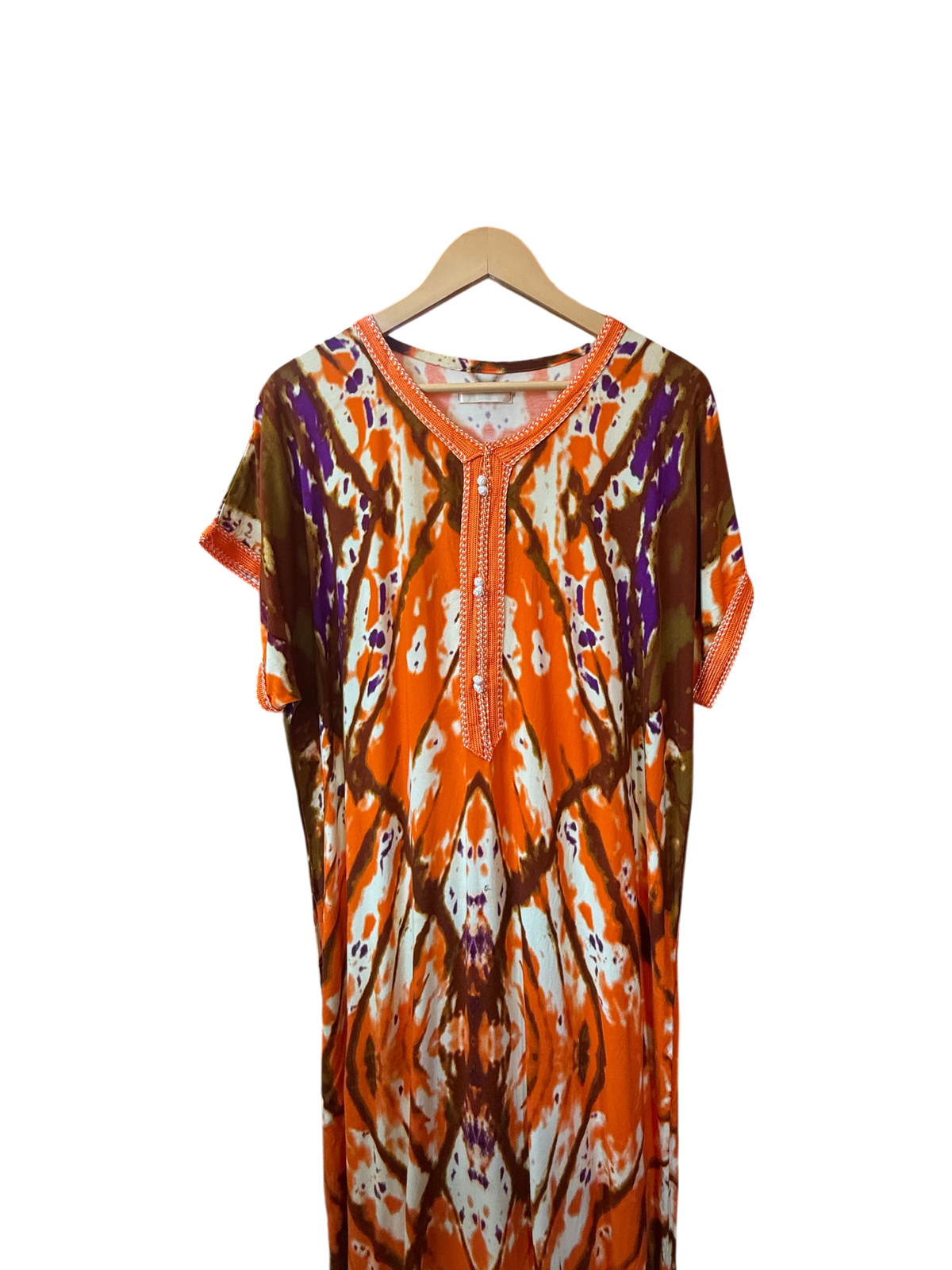 Orange Abstract Batik Tie-Dye Moroccan Kaftan