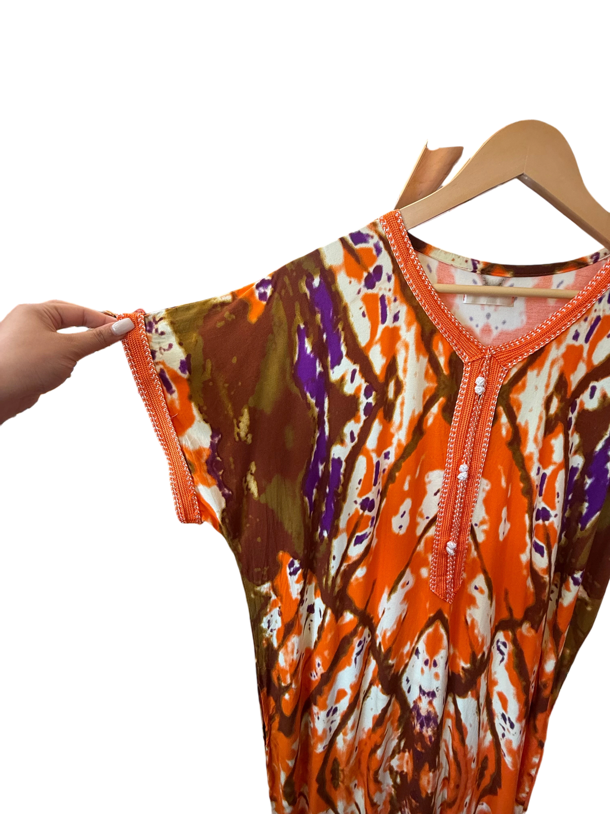 Orange Abstract Batik Tie-Dye Moroccan Kaftan