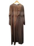 Modify Thrift ALMA mauve-brown satin longline abaya dress with side-tie fastening and pintuck cuffs