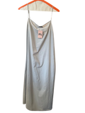 Modify Thrift Club Monaco powder blue sleeveless midi slip dress with a draped cowl neck and slim spaghetti straps.