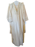 Modify Thrift cream cotton kurta tunic with silver sequin embroidery, V-neck, and golden-yellow side trim details.