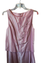 Modify Thrift CRIMSON by Lawrance Kurtz mauve pink taffeta formal maxi gown with floral embroidery and sequin details.