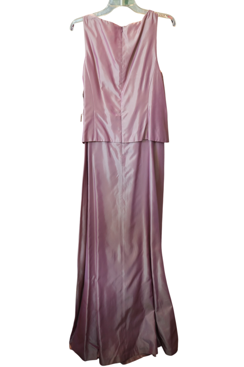 Modify Thrift CRIMSON by Lawrance Kurtz mauve pink taffeta formal maxi gown with a sleeveless layered overlay bodice
