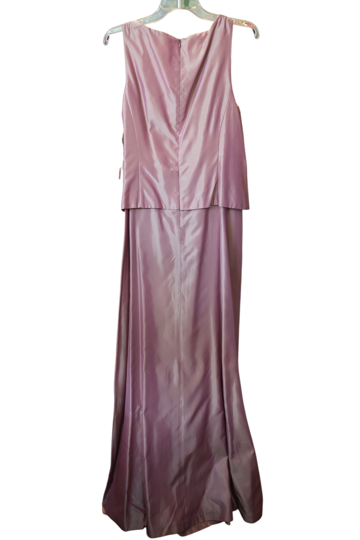 Modify Thrift CRIMSON by Lawrance Kurtz mauve pink taffeta formal maxi gown with a sleeveless layered overlay bodice