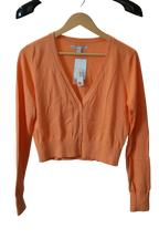 Modify Thrift Old Navy bright peach orange cropped V-neck cardigan with button-up front and ribbed hem and cuffs