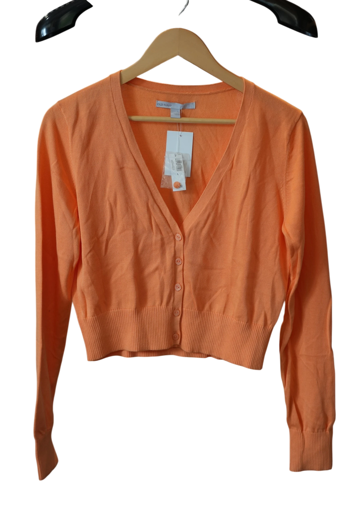 Modify Thrift Old Navy bright peach orange cropped V-neck cardigan with button-up front and ribbed hem and cuffs