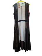 Modify Thrift sleeveless midi dress in sheer black and dusty rose silk chiffon with a modern colorblock design.