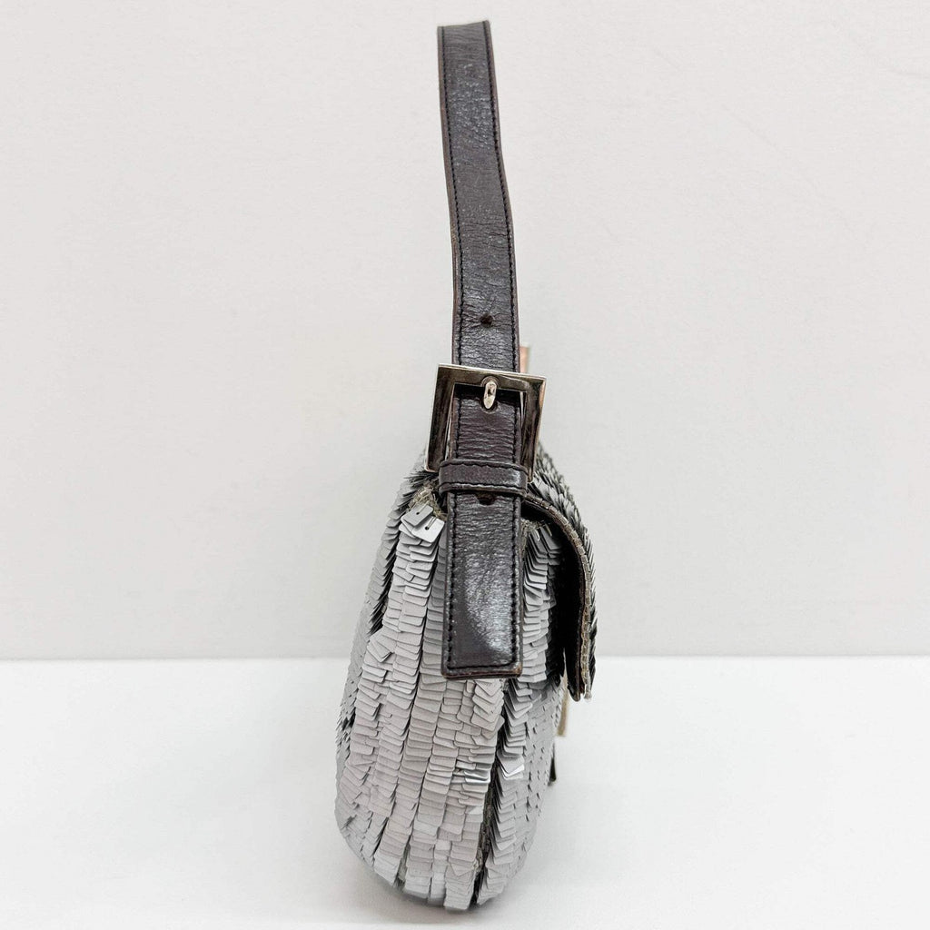 FENDI Baguette Silver Sequin Shoulder Bag