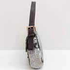 FENDI Baguette Silver Sequin Shoulder Bag