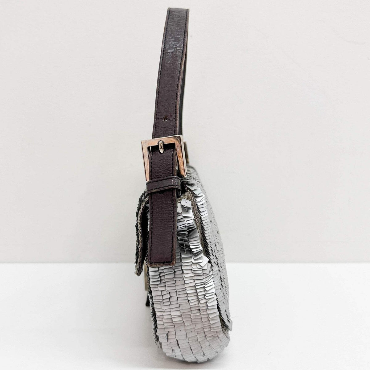 FENDI Baguette Silver Sequin Shoulder Bag