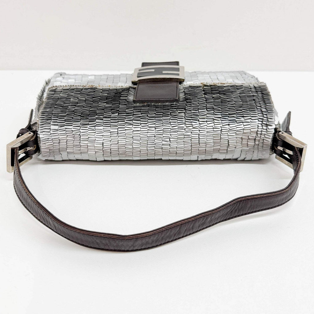 FENDI Baguette Silver Sequin Shoulder Bag