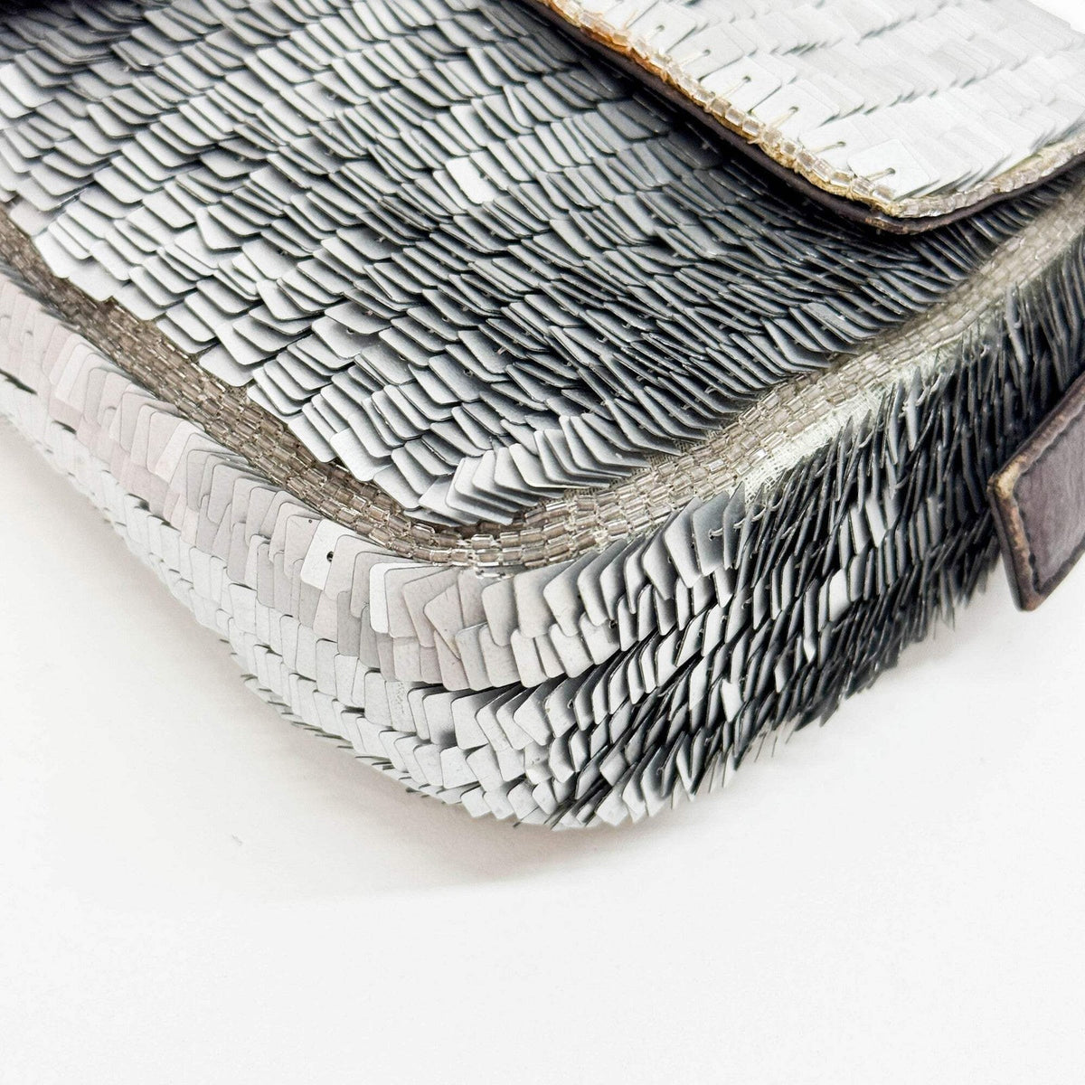 FENDI Baguette Silver Sequin Shoulder Bag