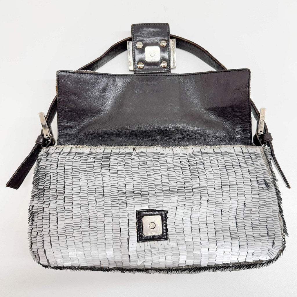 FENDI Baguette Silver Sequin Shoulder Bag