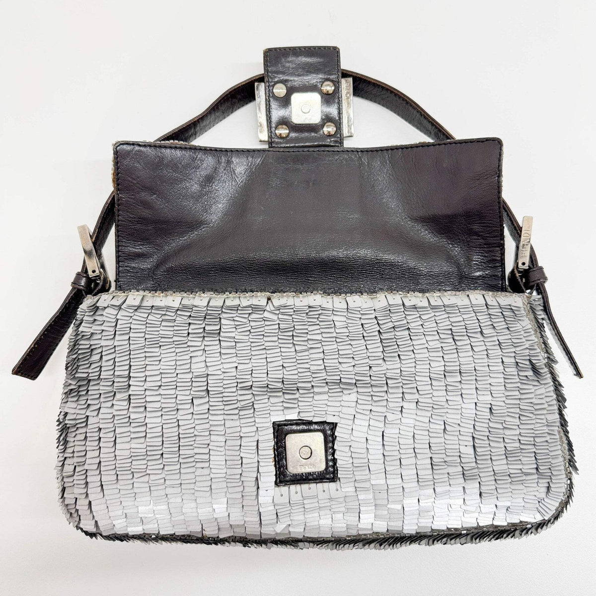 FENDI Baguette Silver Sequin Shoulder Bag
