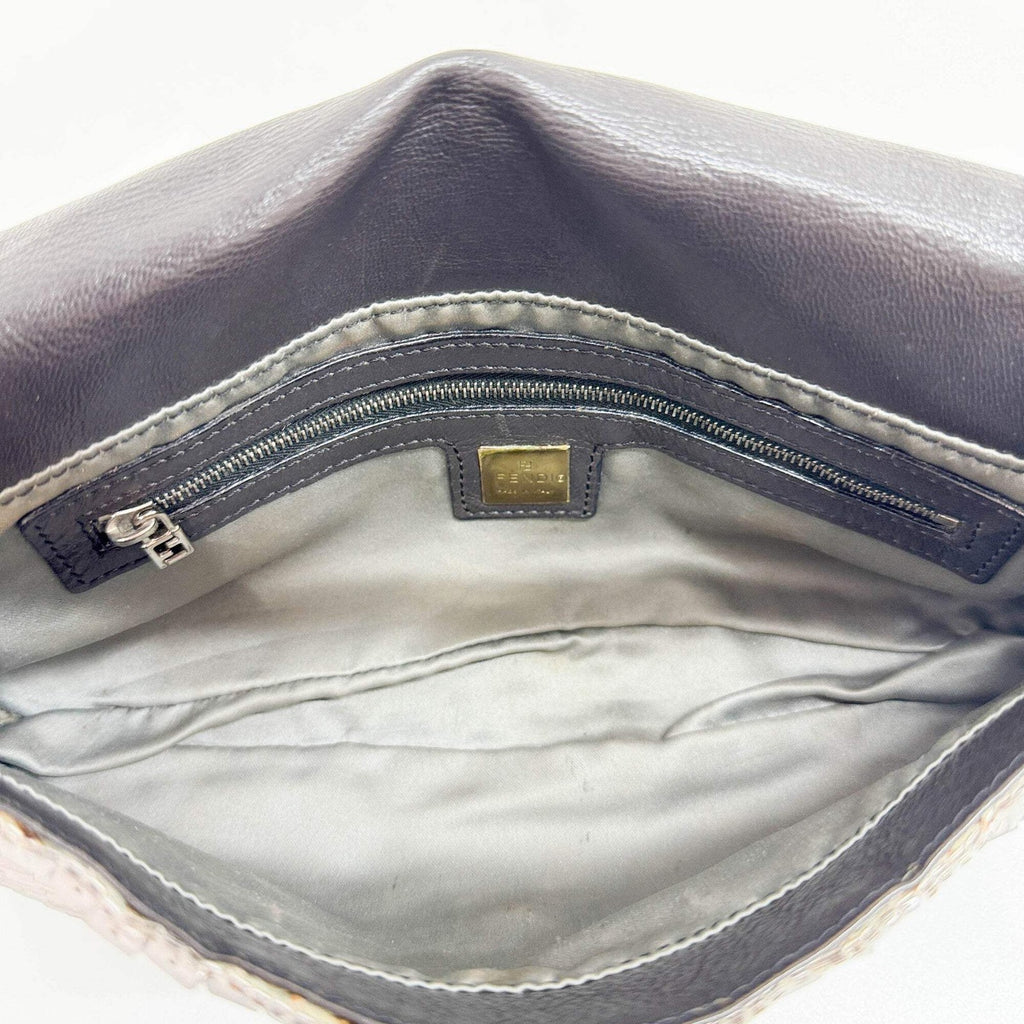 FENDI Baguette Silver Sequin Shoulder Bag