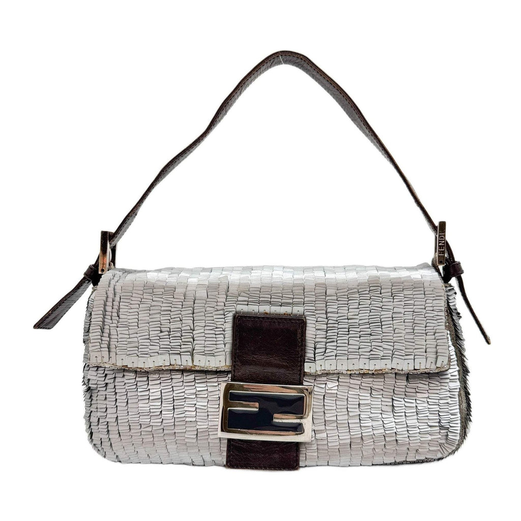 FENDI Baguette Silver Sequin Shoulder Bag
